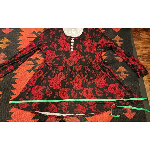 Torrid Super Soft Black & Red Rose Print Long Sleeve Tunic Top Size 1 - Picture 12 of 13